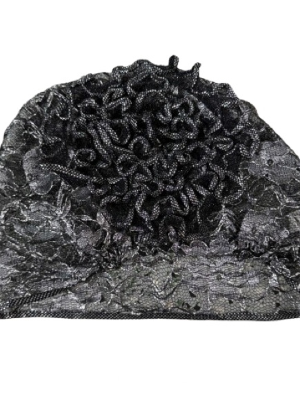 Black Silver stretchy Lace Floral Beanie turban - Women Accessories